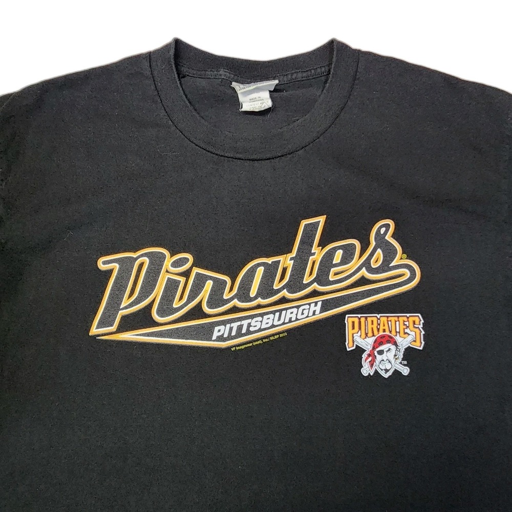 Vintage 2002 Pittsburgh Pirates T Shirt Lee Sport Large Black MLB Baseball Y2K